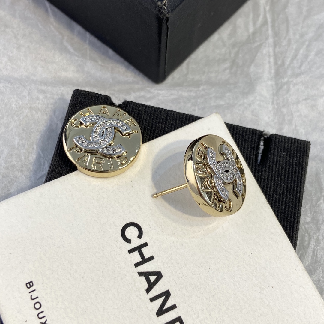 Chanel Button-Style Round Earrings