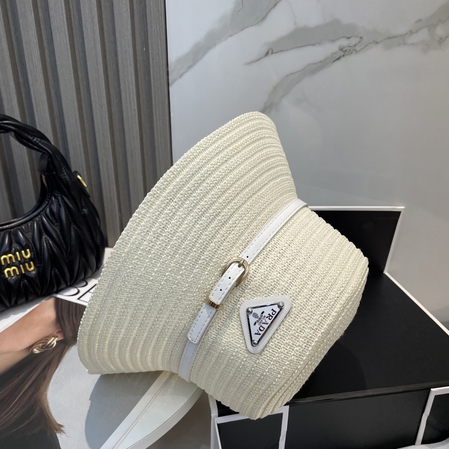 Prada Crochet Raffia Hat