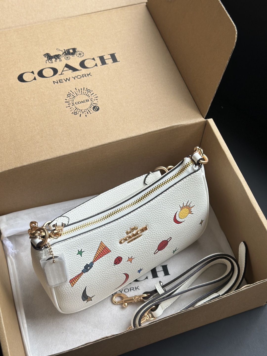 Coach White Starry Sky Shoulder Bag