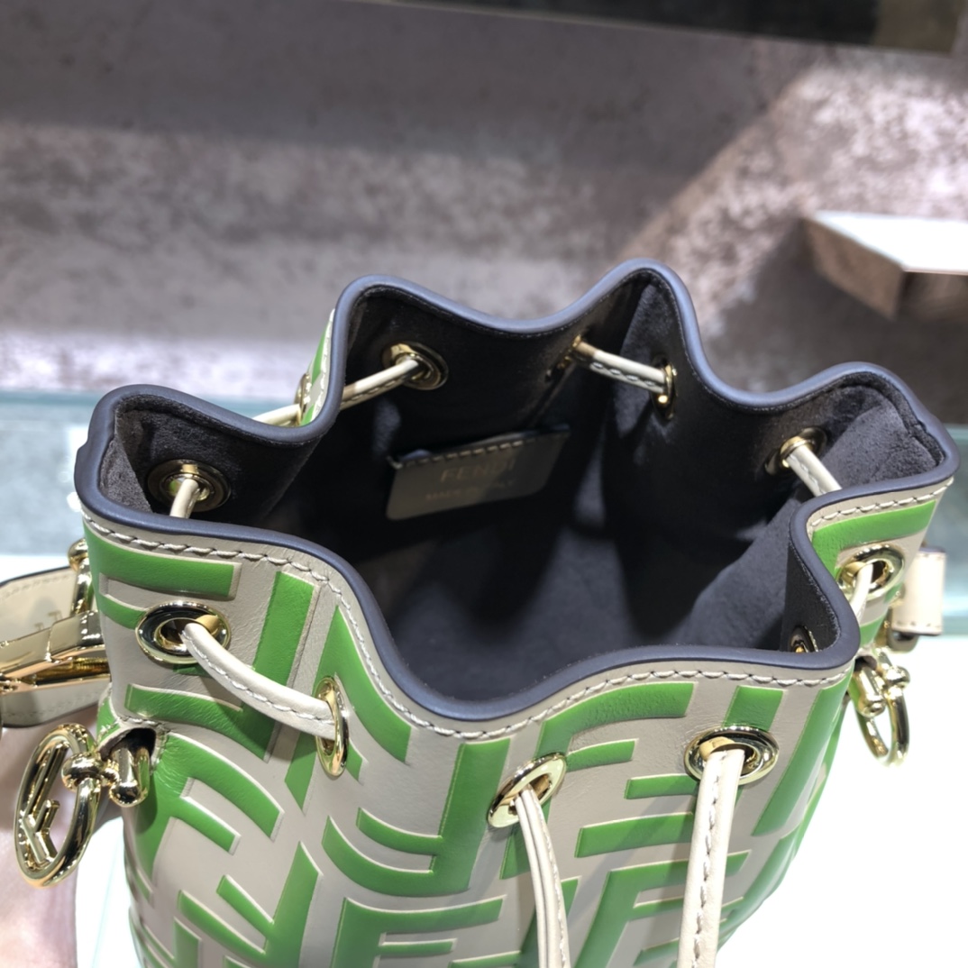 FENDI-Calfskin FF Logo Bucket Bag-Beige