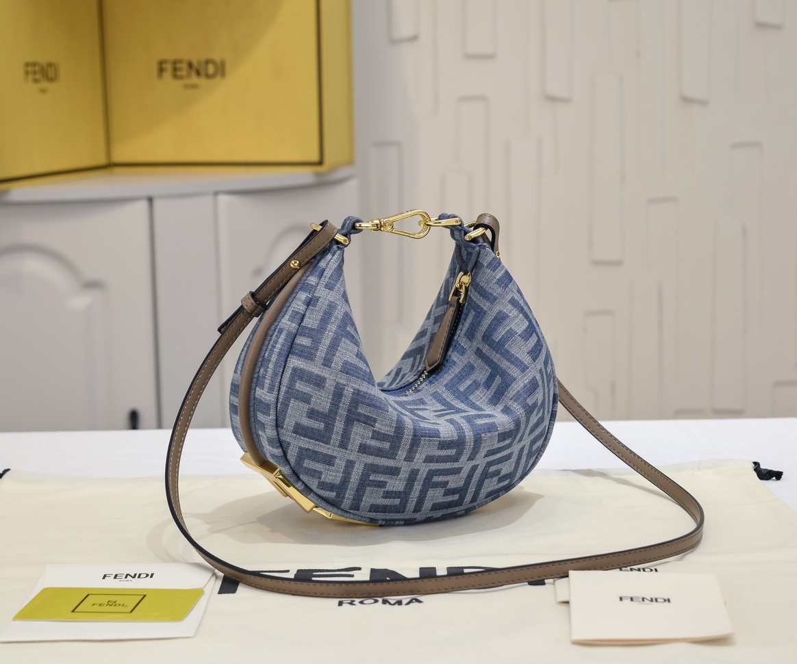FENDI-Light blue FF denim mini bag