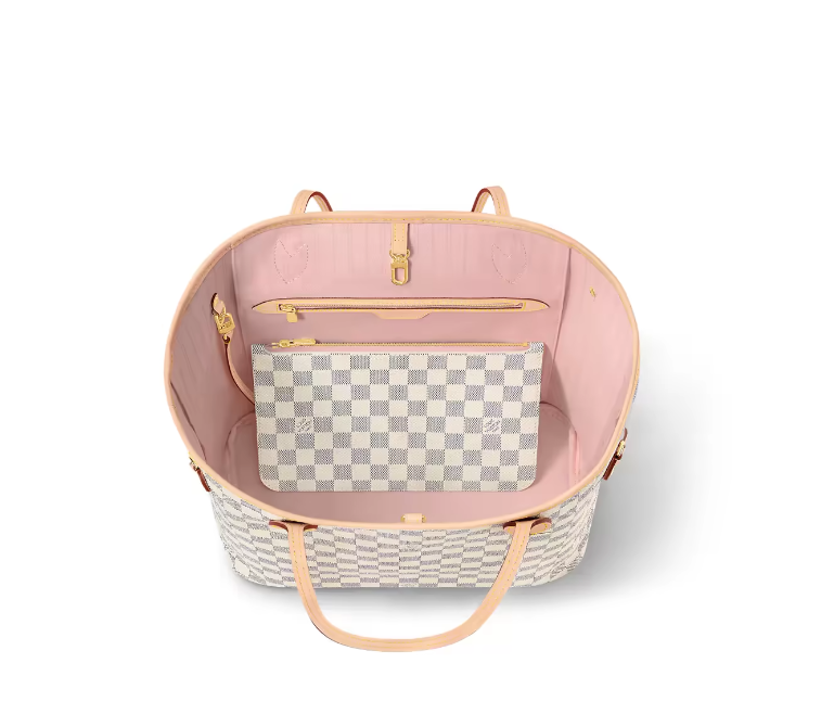 Louis Vuitton N40603 Neverfull MM Rose Ballerine Damier Azur Canvas