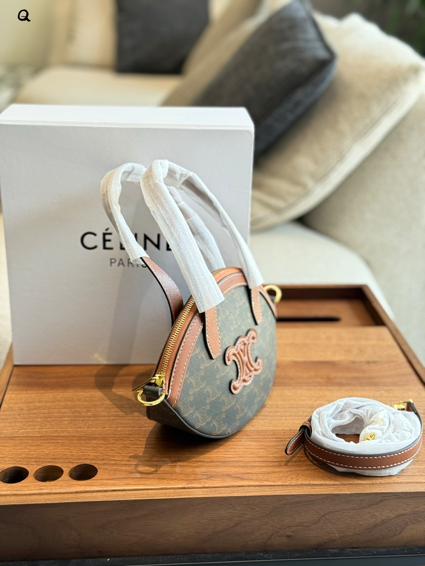 Celine OVAL BAG IN Triomphe Canvas and calfskin