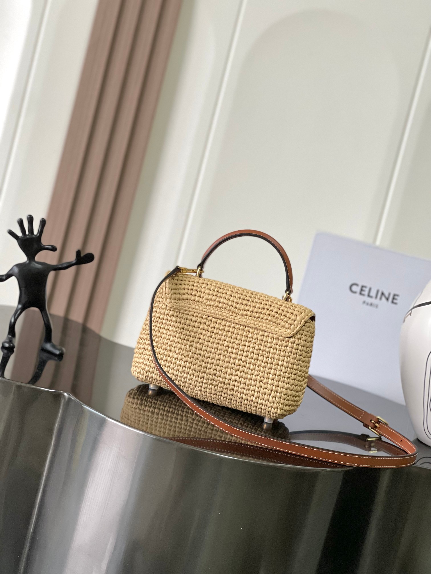 CELINE TEEN NINO BAG IN Raffia and calfskin