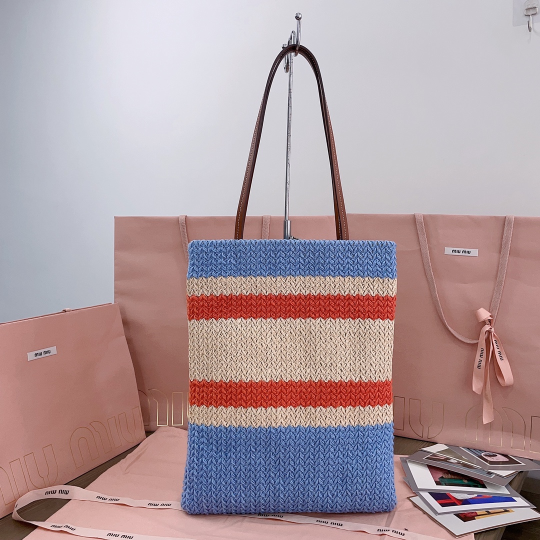 Miu Miu-Raffia woven tote bag-5BG248