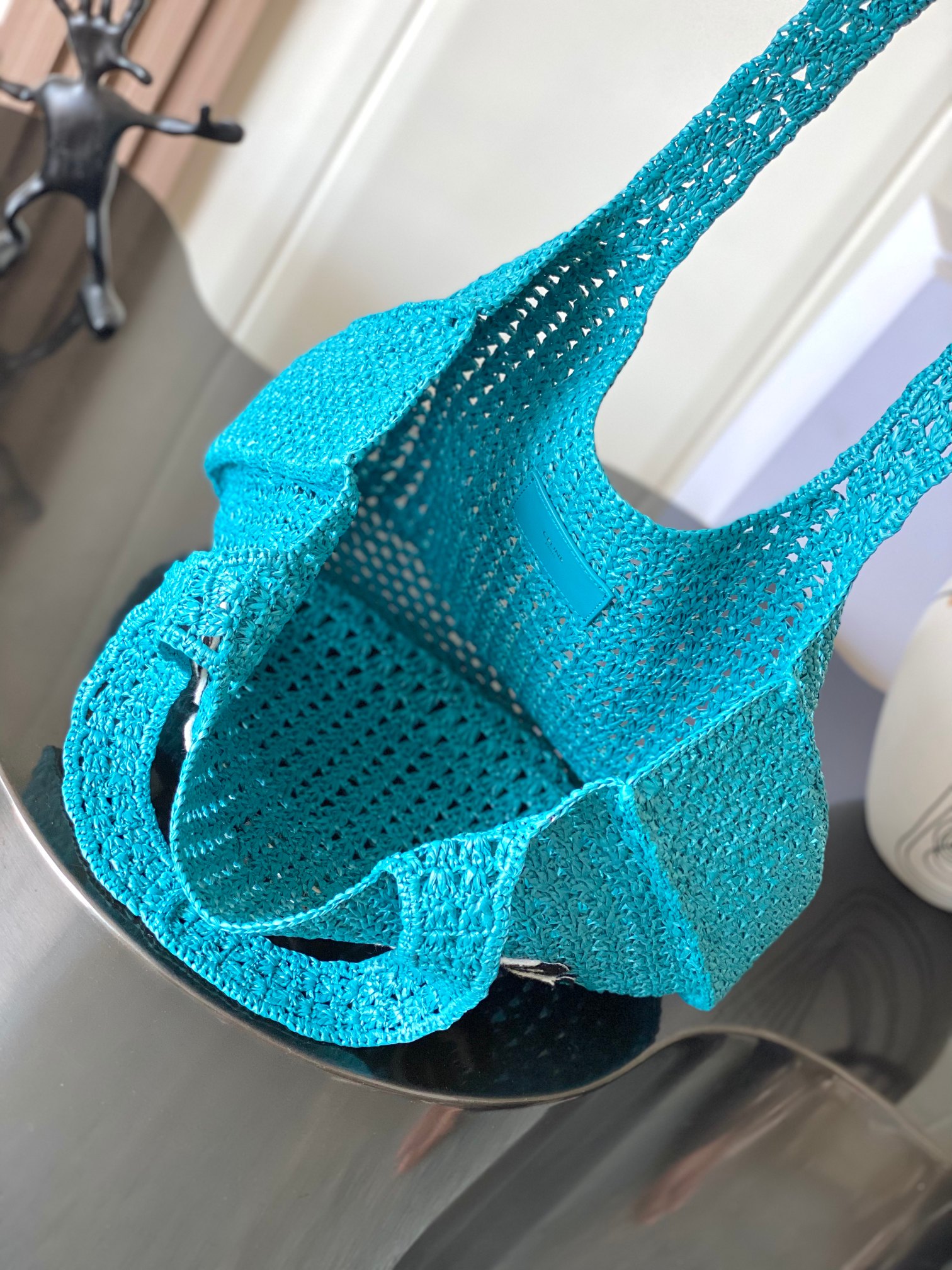 CELINE LARGE HOBO PANIER IN RAFFIA