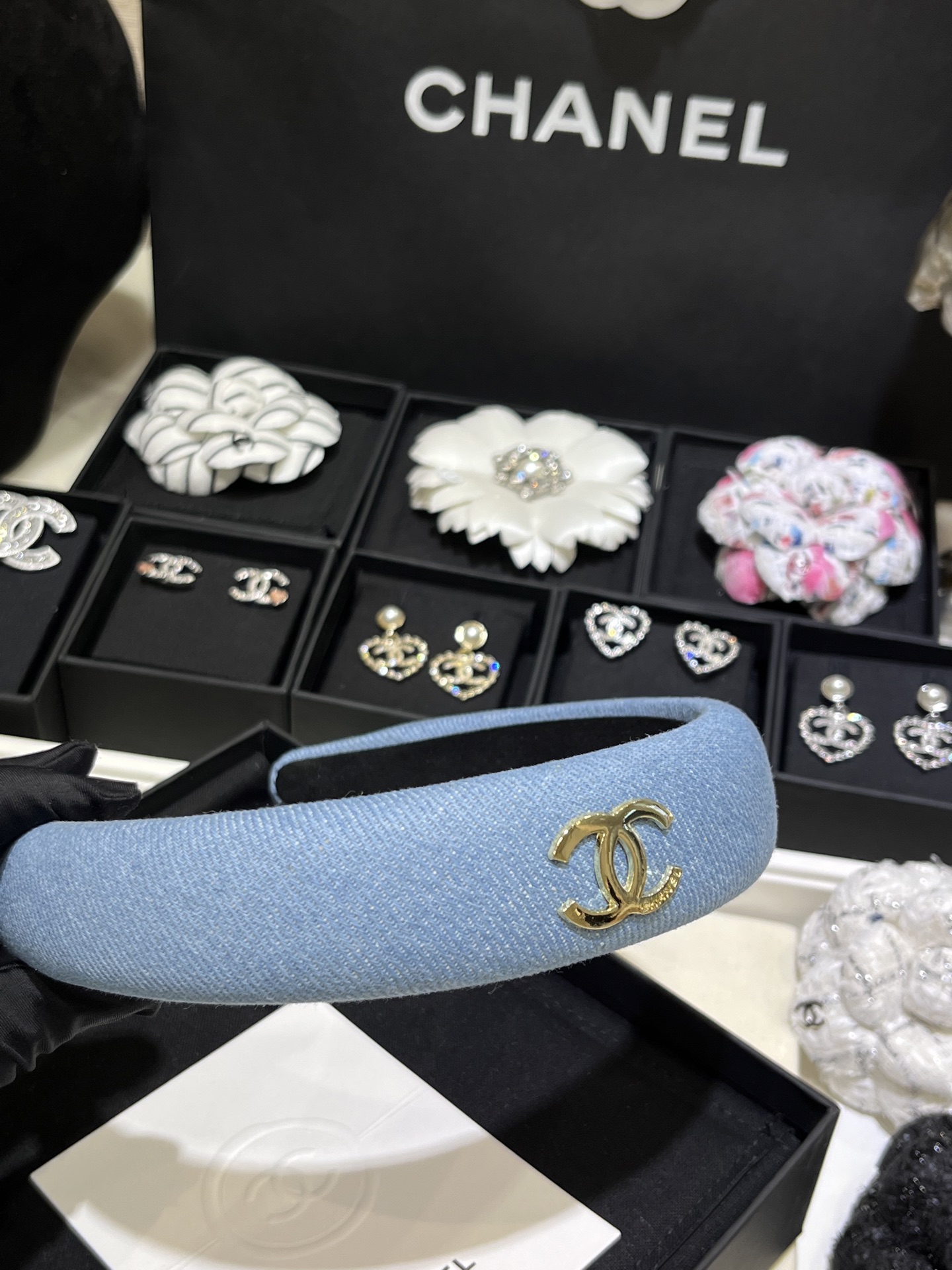 New Gold Double C Denim Wide Headband