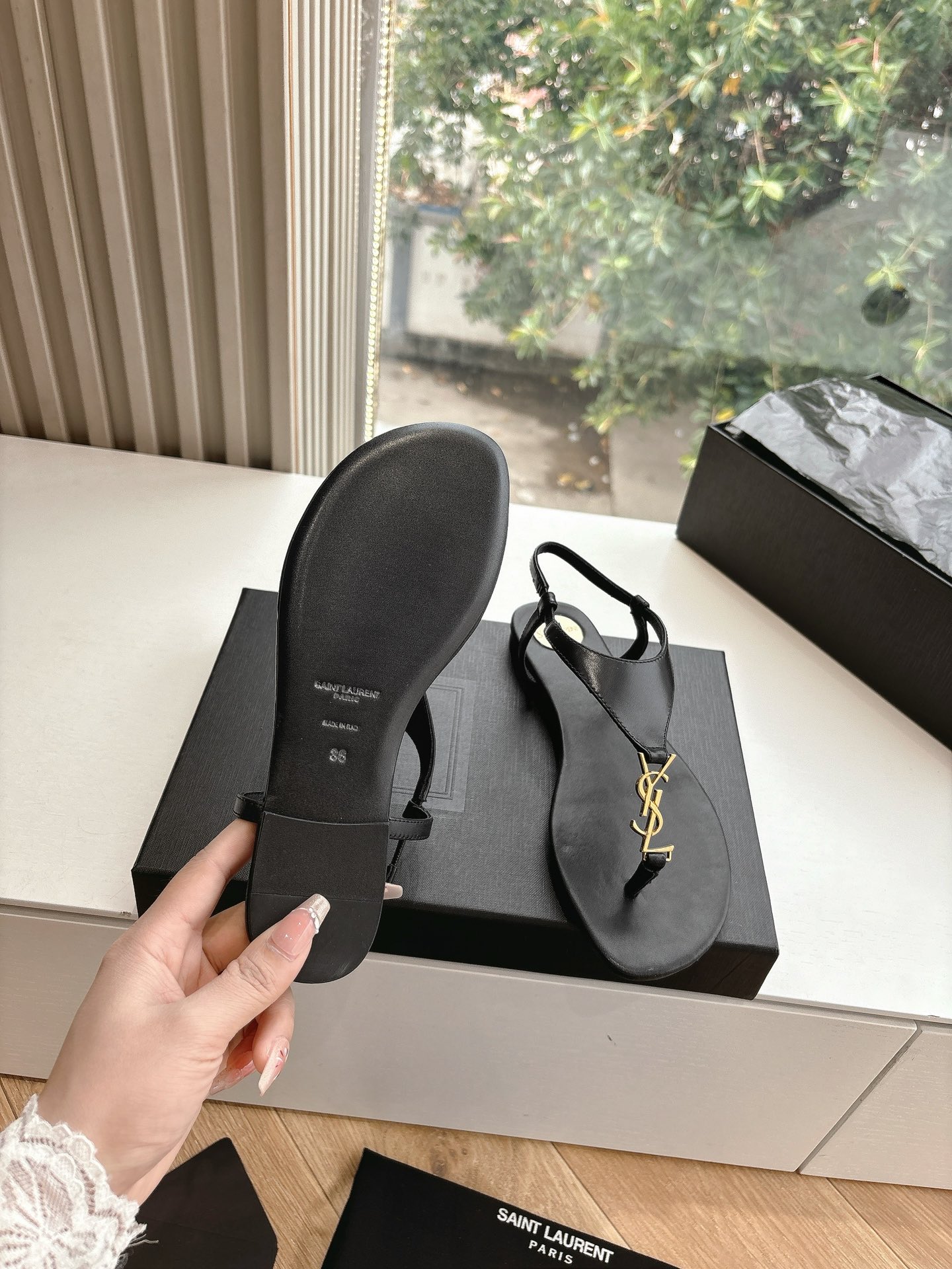 SAINT LAURENT Crystal Chain Peep-Toe Sandals