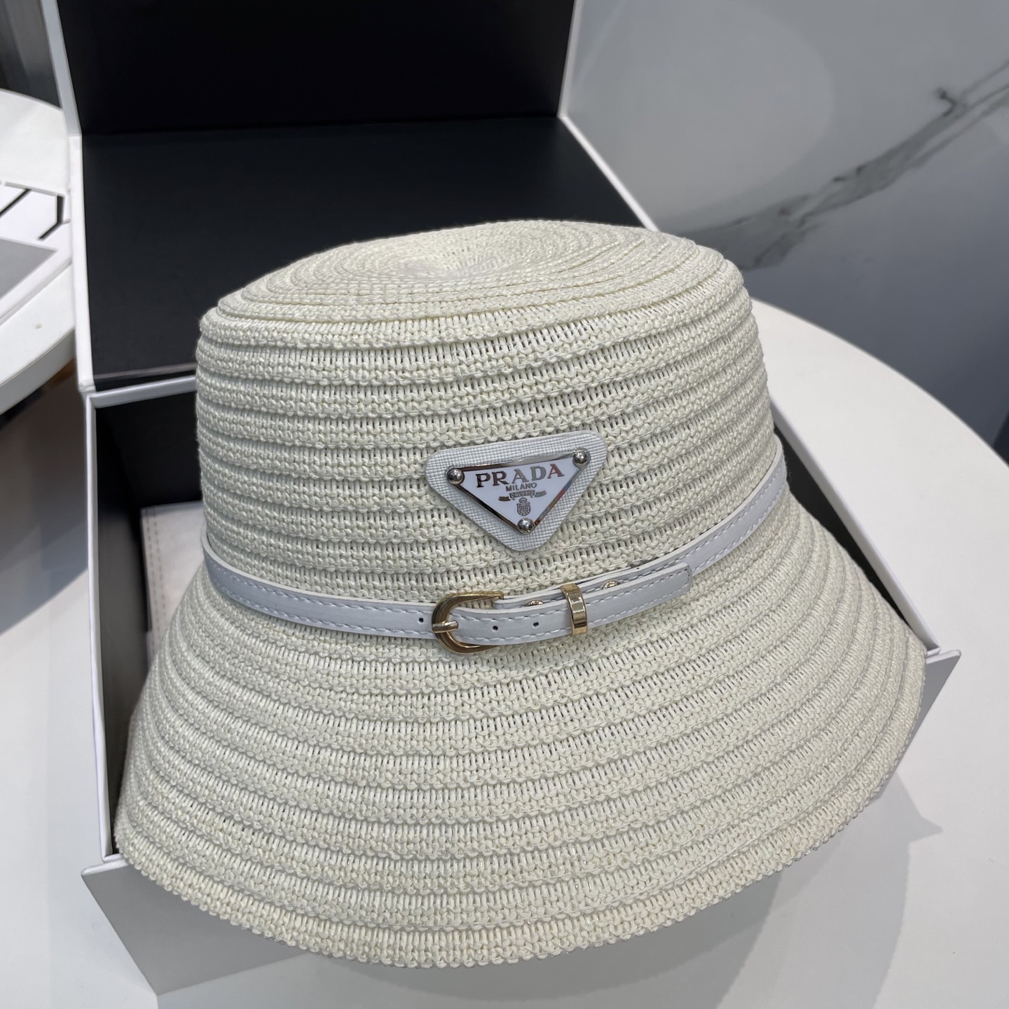 Prada Crochet Raffia Hat