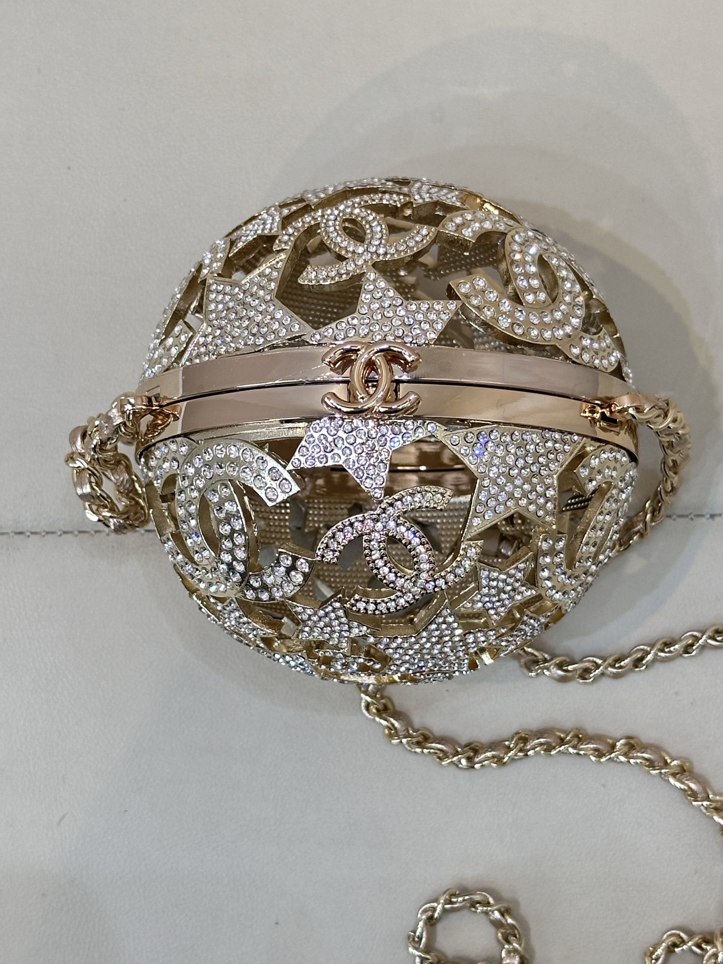 Chanel Métiers d’art Sphere Minaudiere Gold-Tone Metal & Strass Golden & Crystal