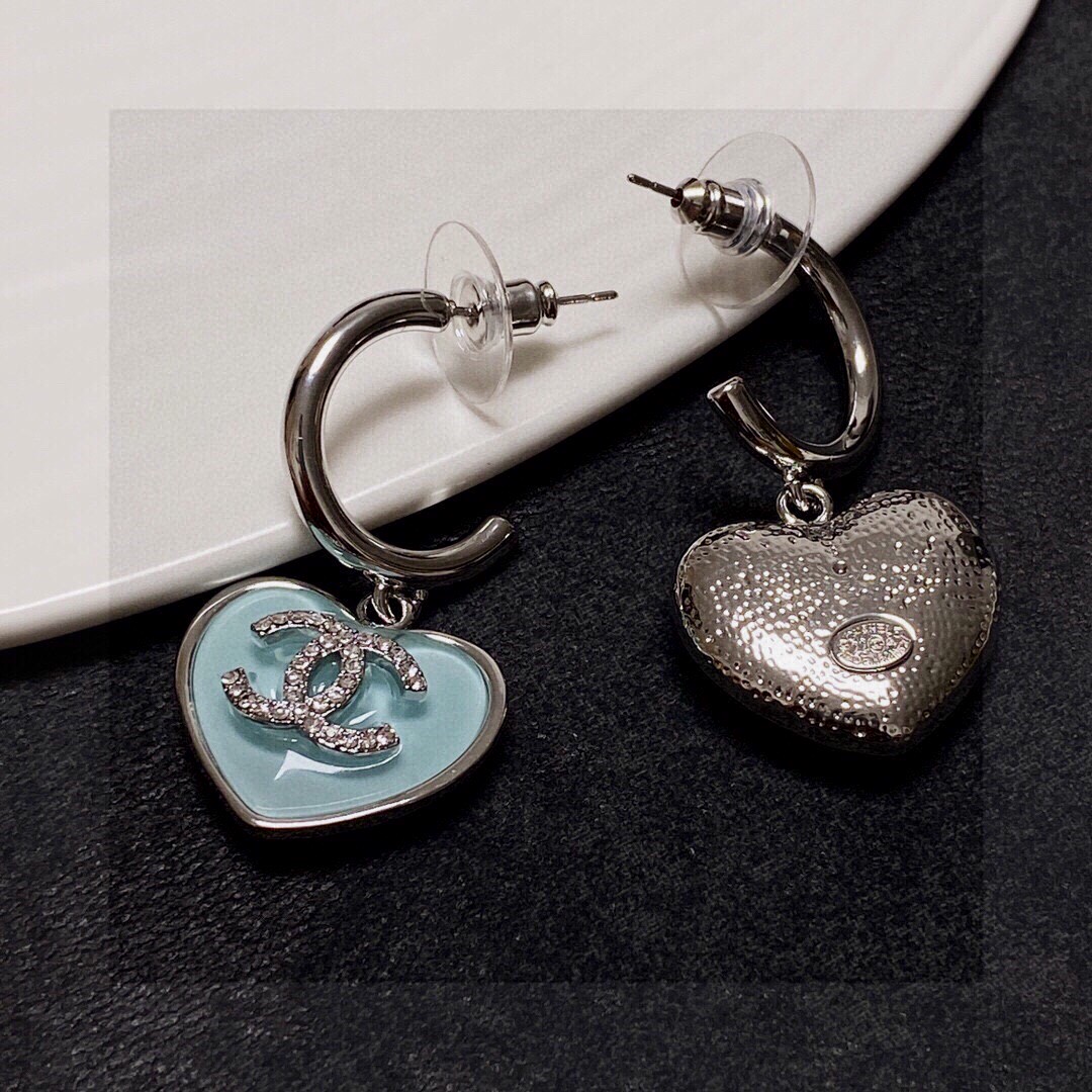 Chanel Crystal Heart Double-C Studs