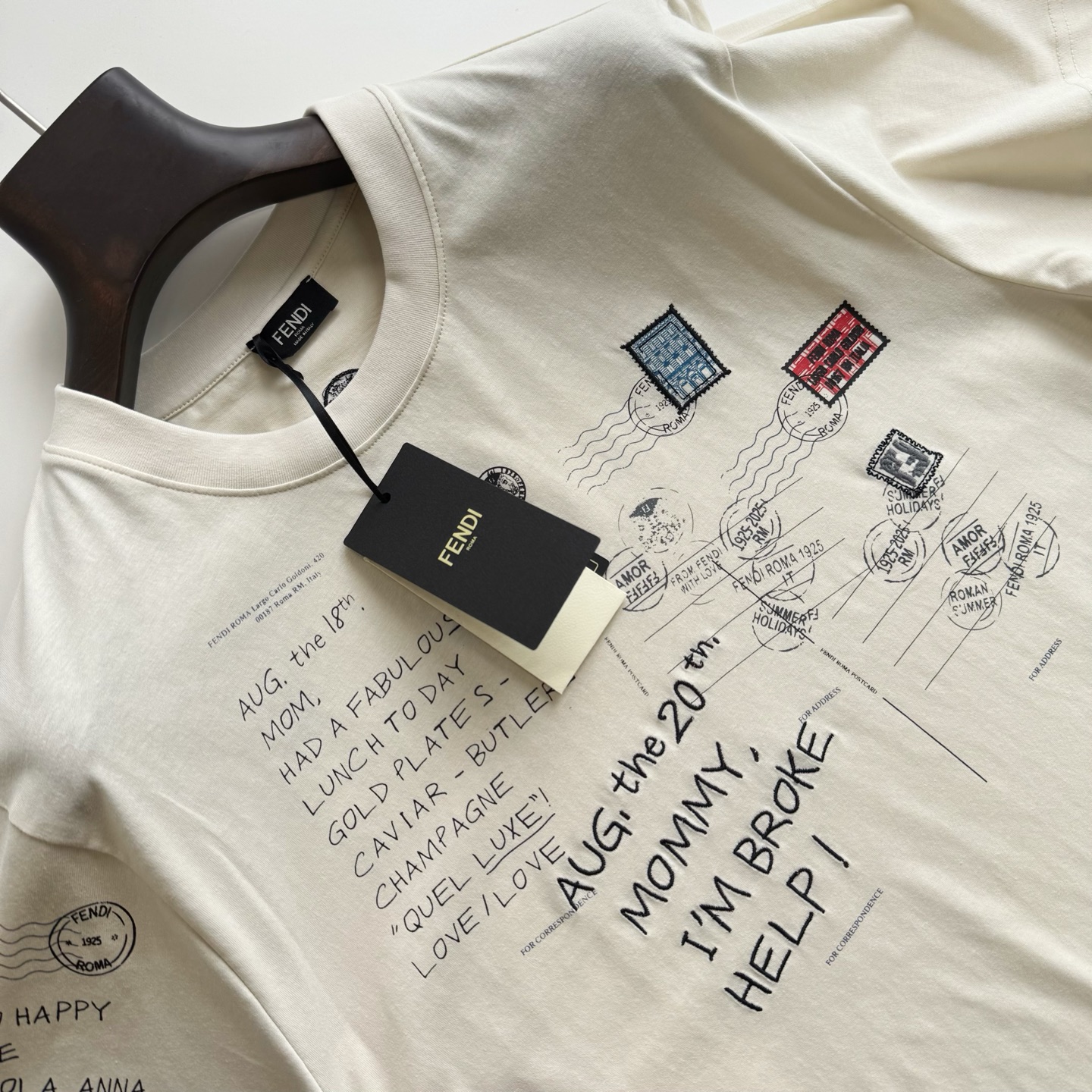 Fendi 25SS Stamp-Inspired Crew Neck T-Shirt