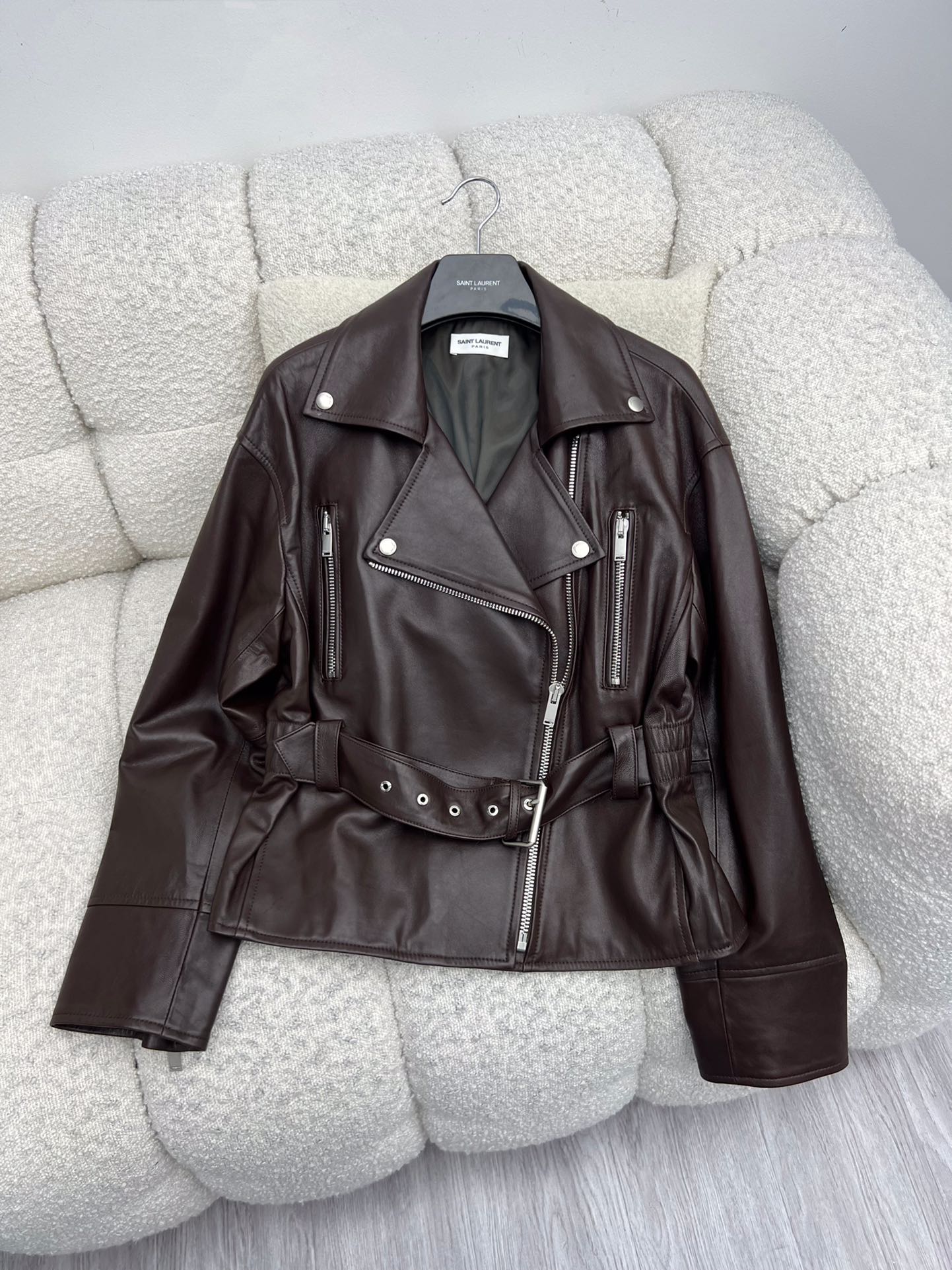 Saint Laurent Waist-Cinched Leather Jacket