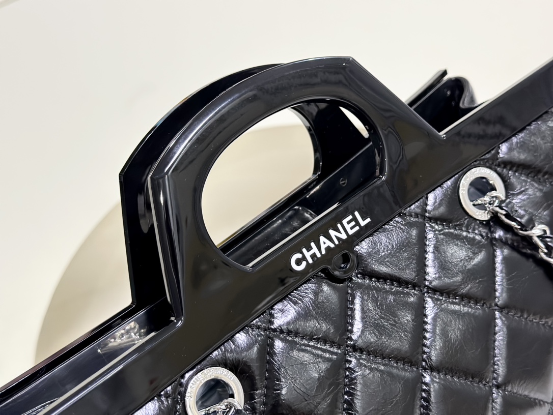 CHANEL black silver hanger bag