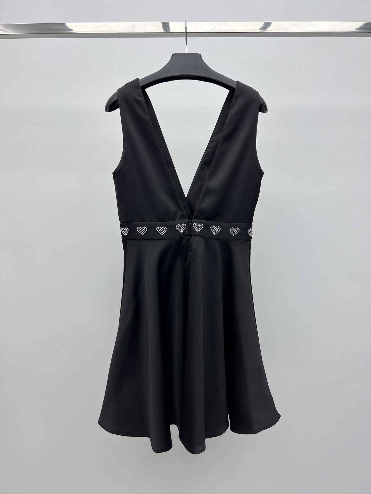 Chiara Ferragni-Inspired V-Neck Rhinestone Black Dress