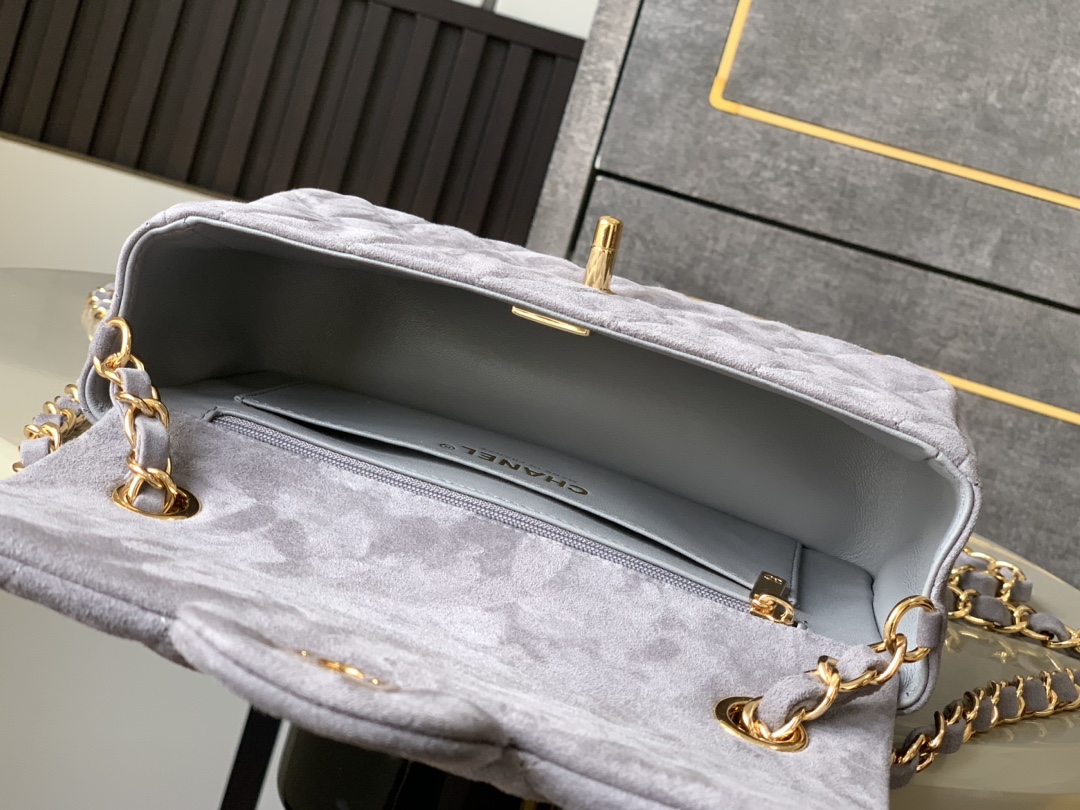 CHANEL Suede Chain Shoulder Bag – Smoky Gray