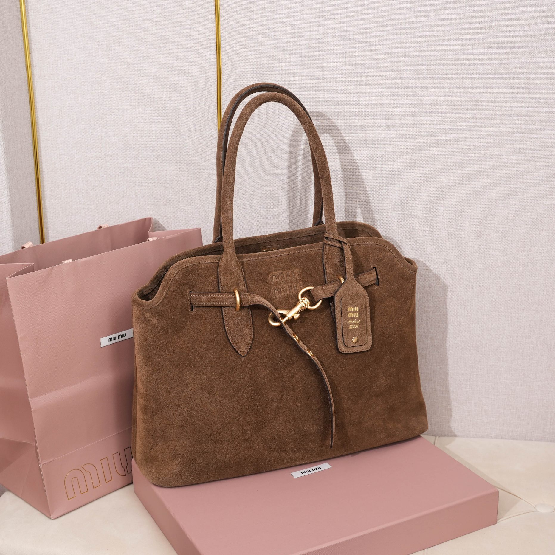 miu suede brown bag