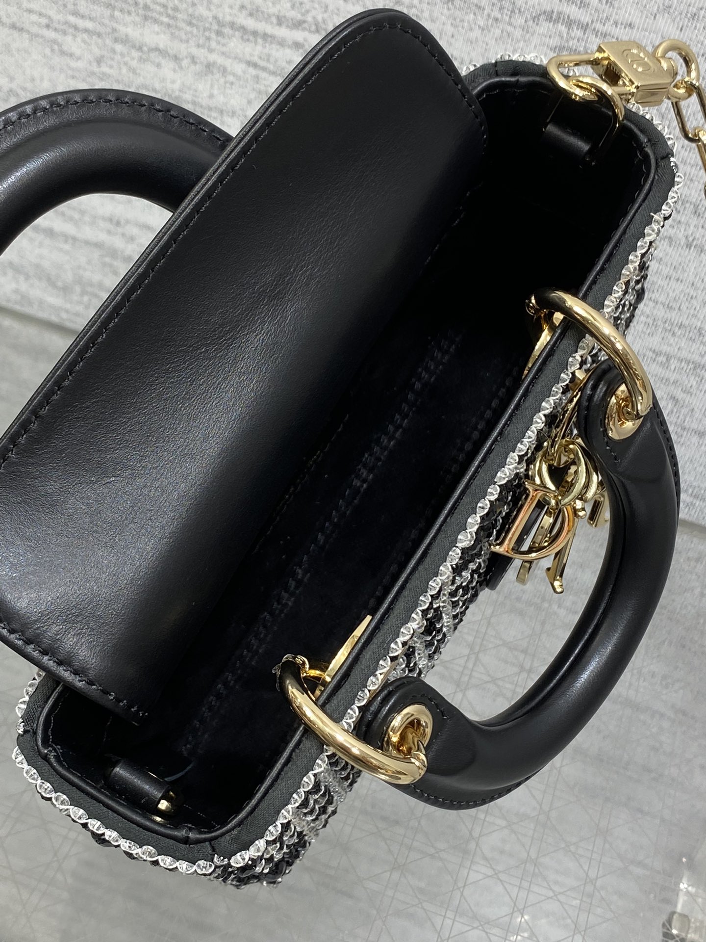 Lady D-Joy Micro Bag Cannage Embroidery with Black Beads and Silver-Tone Strass