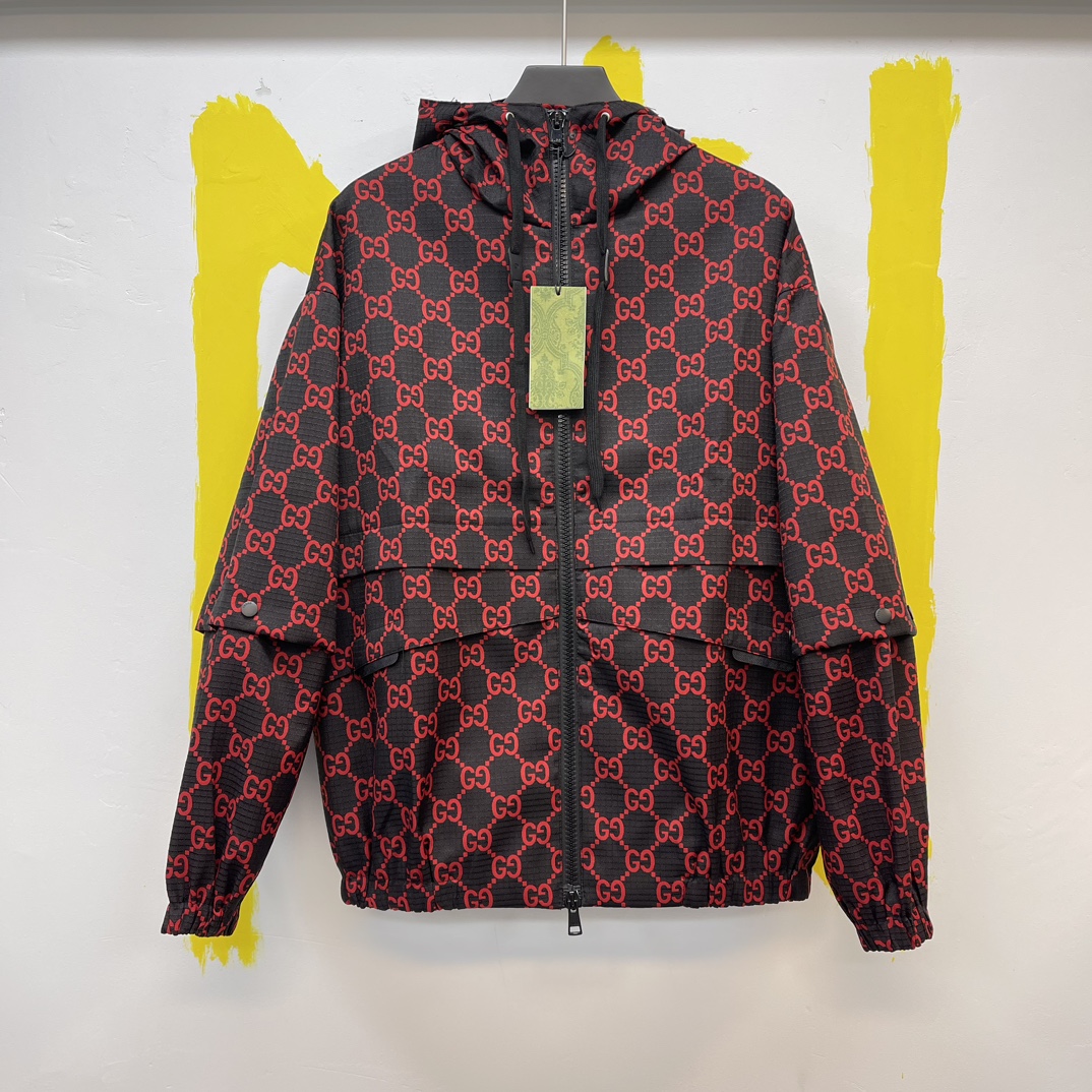 GG Nylon checked jacket with removable sleeves