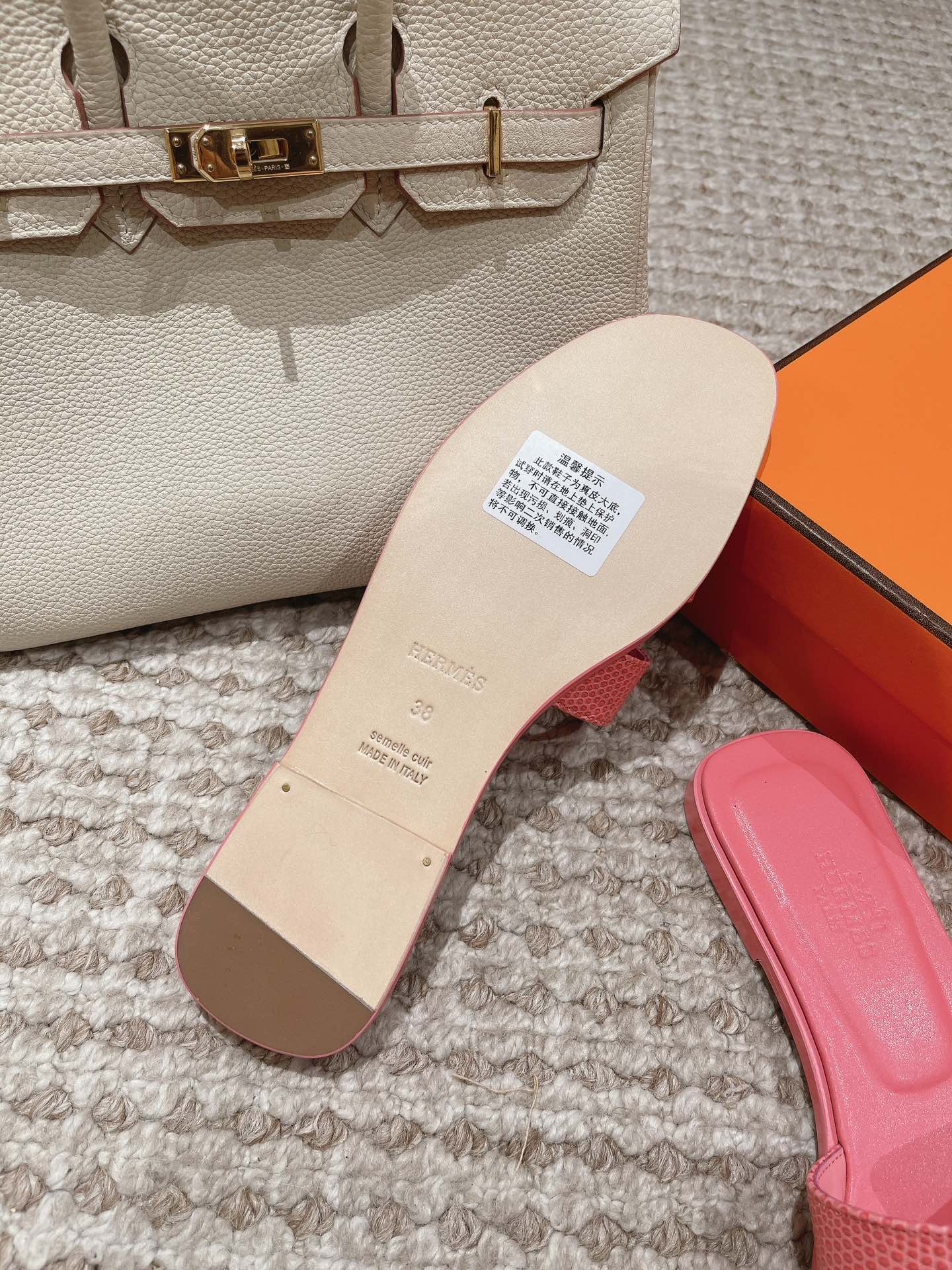 Hermès lizard print sandals-pink