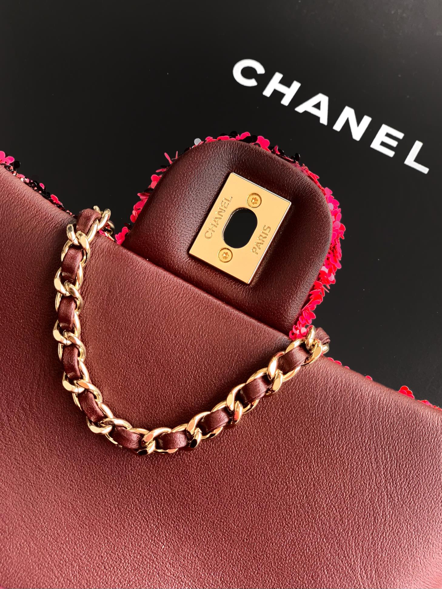 Chanel Shaded Sequins Mini Flap Black Burgundy Red Yellow