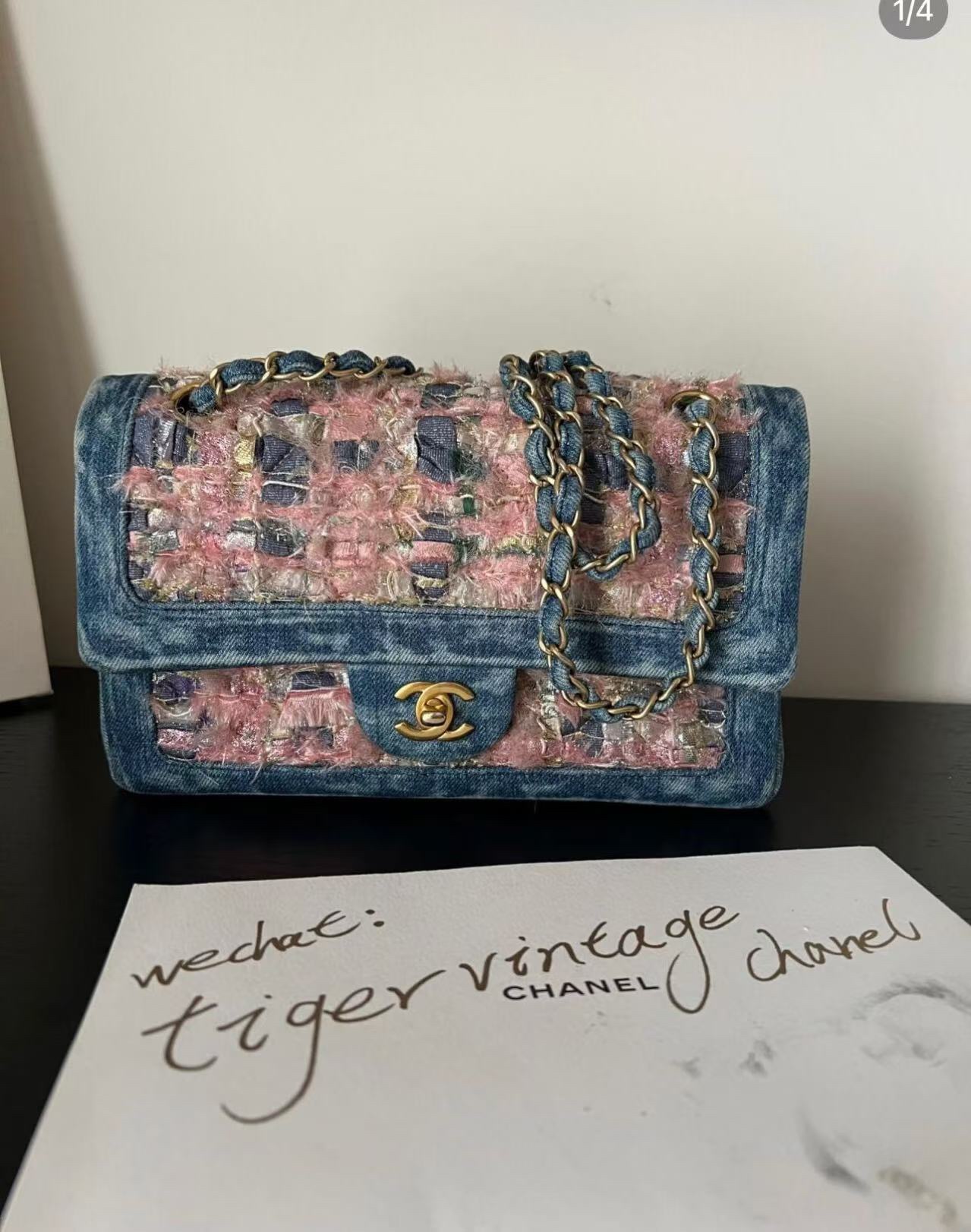Chanel Vintage CF in Denim Blue & Pink Floral