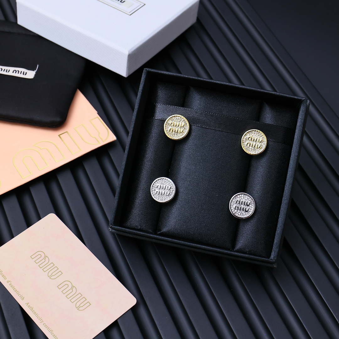 Miu Miu Full Rhinestone Round Logo Earrings