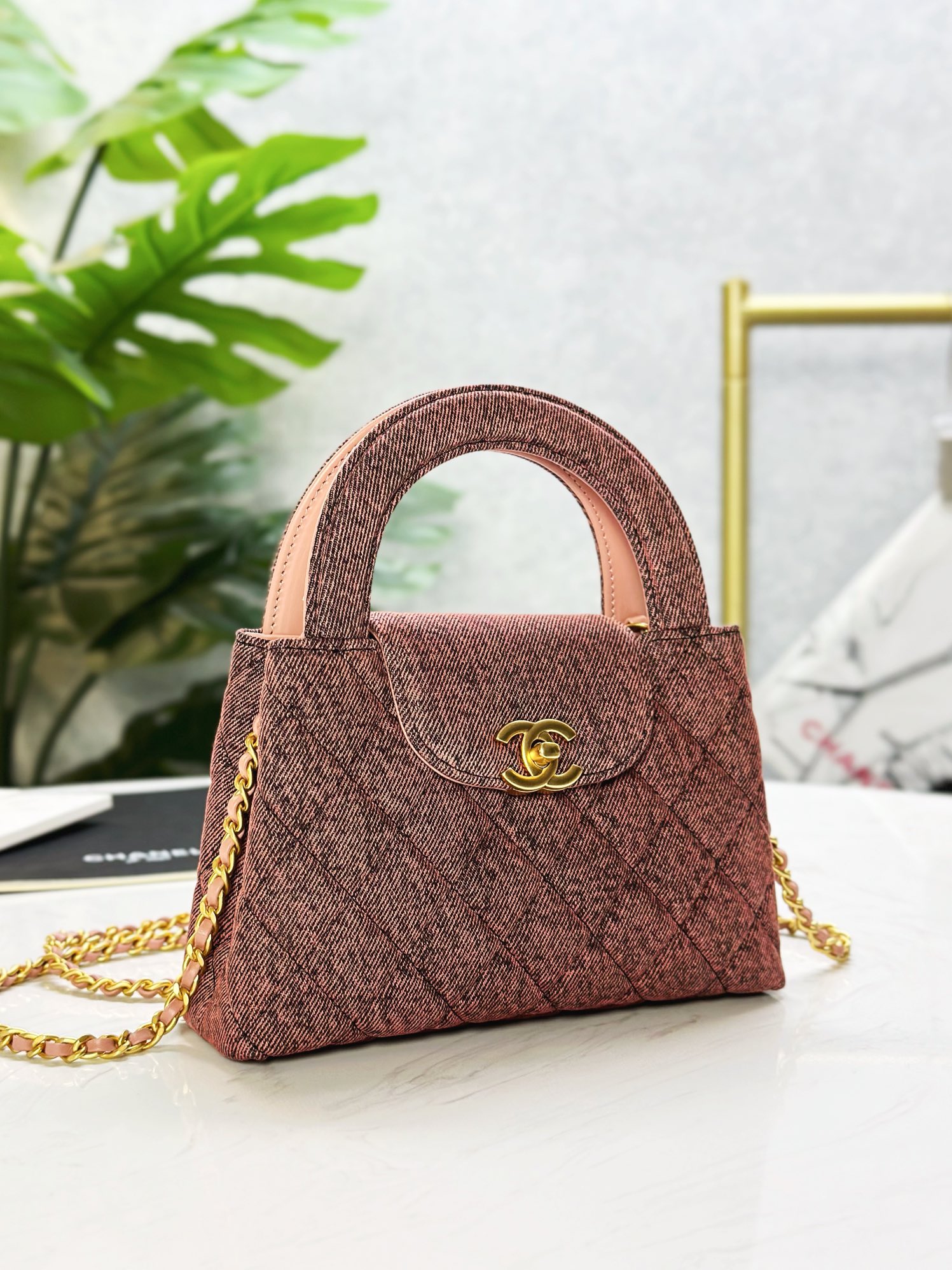 CHANEL 24A rust red denim Kelly