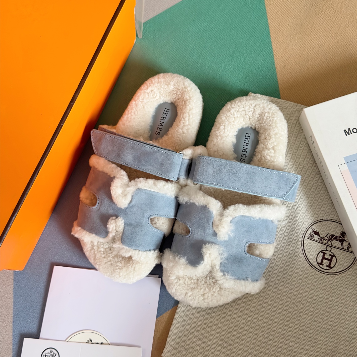 Hermès slippers baby blue