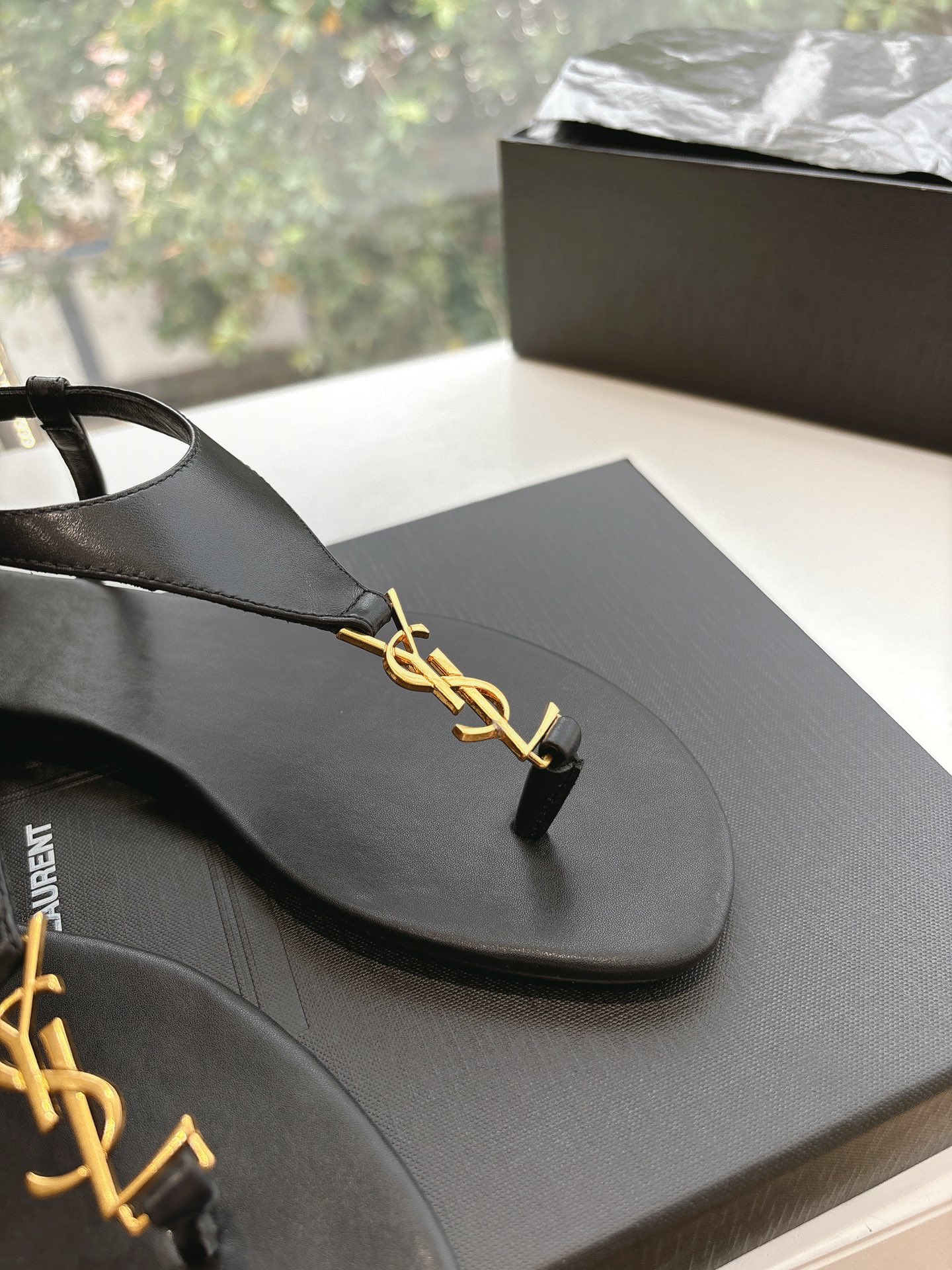 SAINT LAURENT Crystal Chain Peep-Toe Sandals