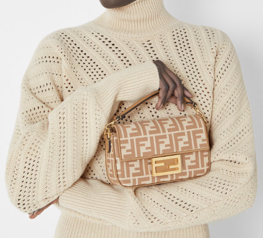 Fendi Baguette Mini Cappuccino FF jacquard fabric bag