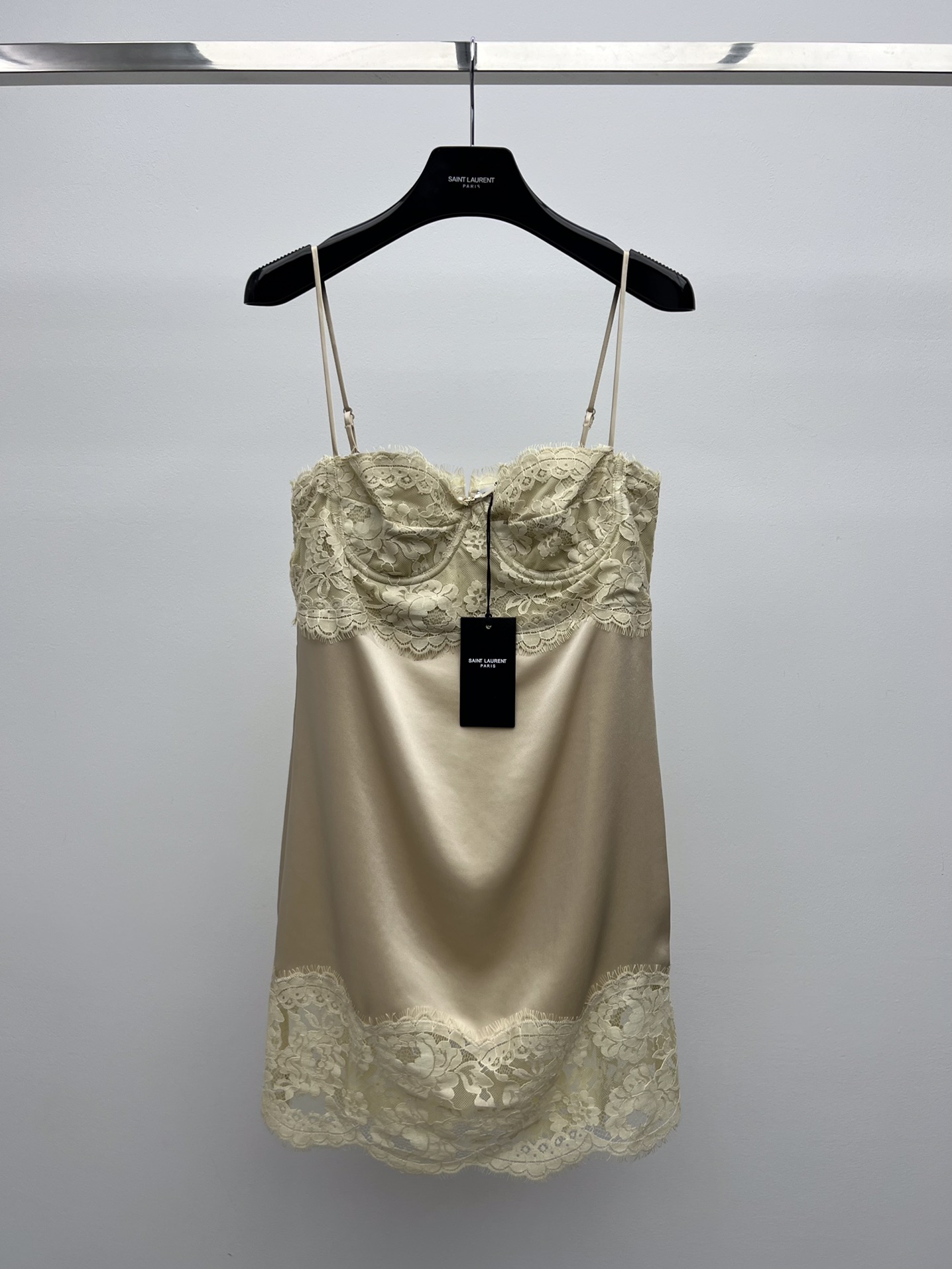 Saint Lauren-Inspired Lace-Trimmed Acetate Slip Dress