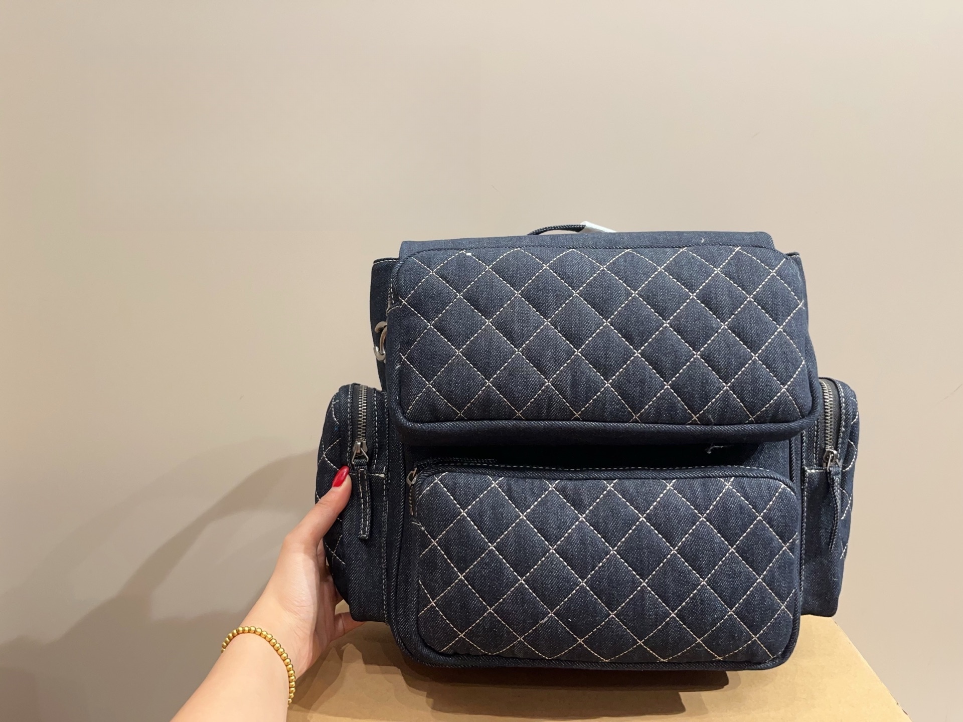 CHANEL Denim Double-Pocket Biker Backpack