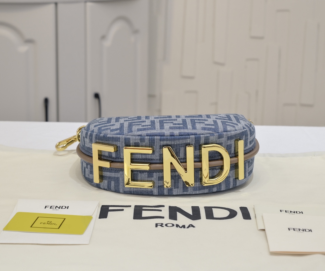 FENDI-Light blue FF denim mini bag