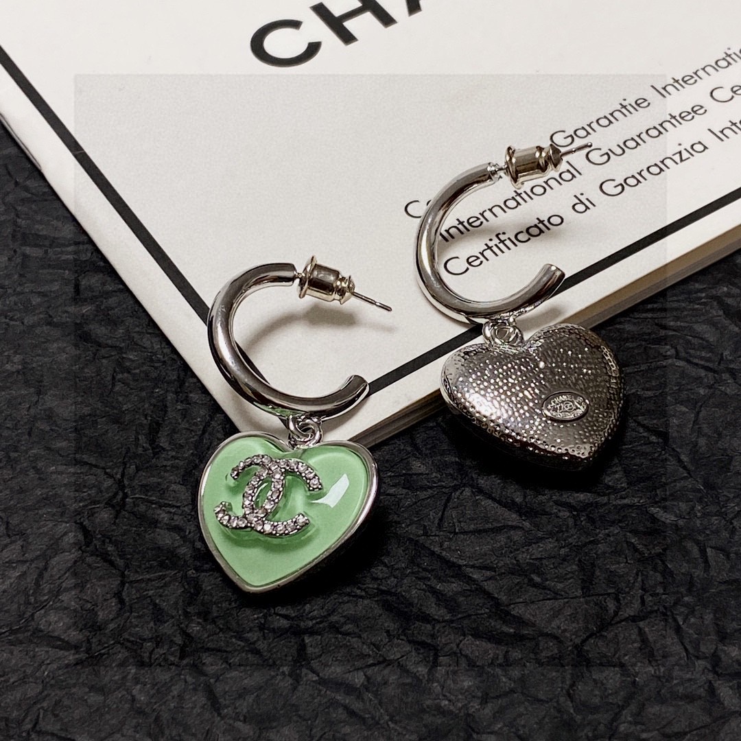 Chanel Crystal Heart Double-C Studs