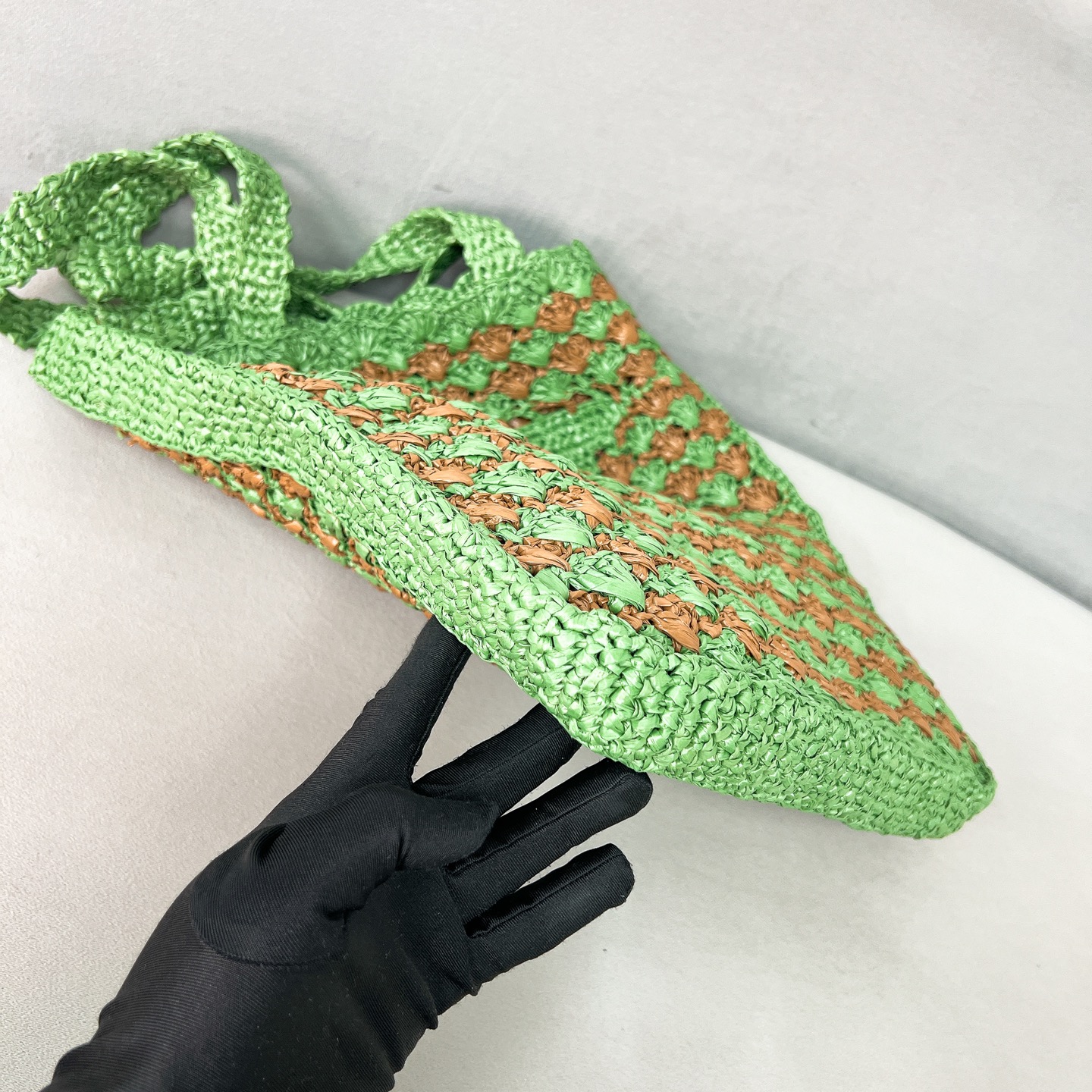 Prada Crochet tote bag-Lawn Green/Caramel