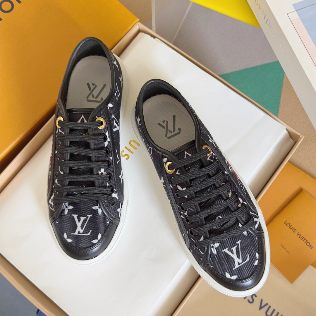 LV Lagoon Denim Monogram Embossed Canvas Sneakers-cherry