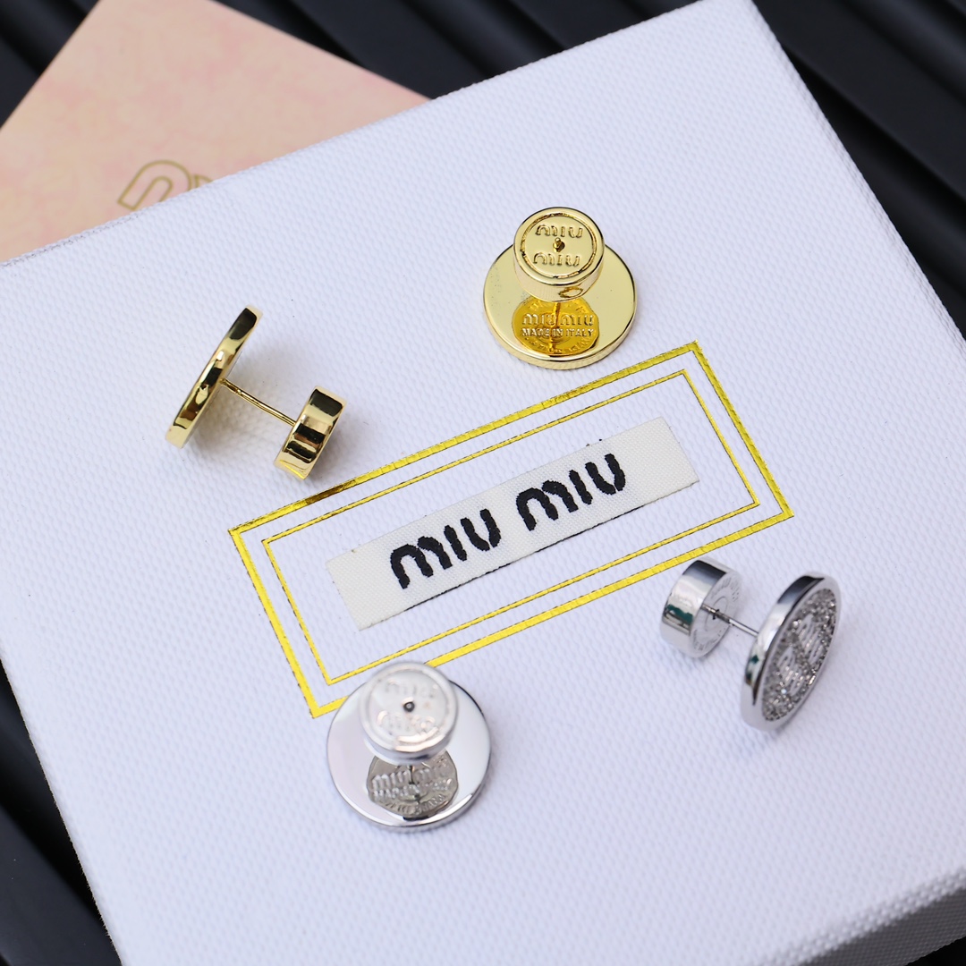 Miu Miu Full Rhinestone Round Logo Earrings