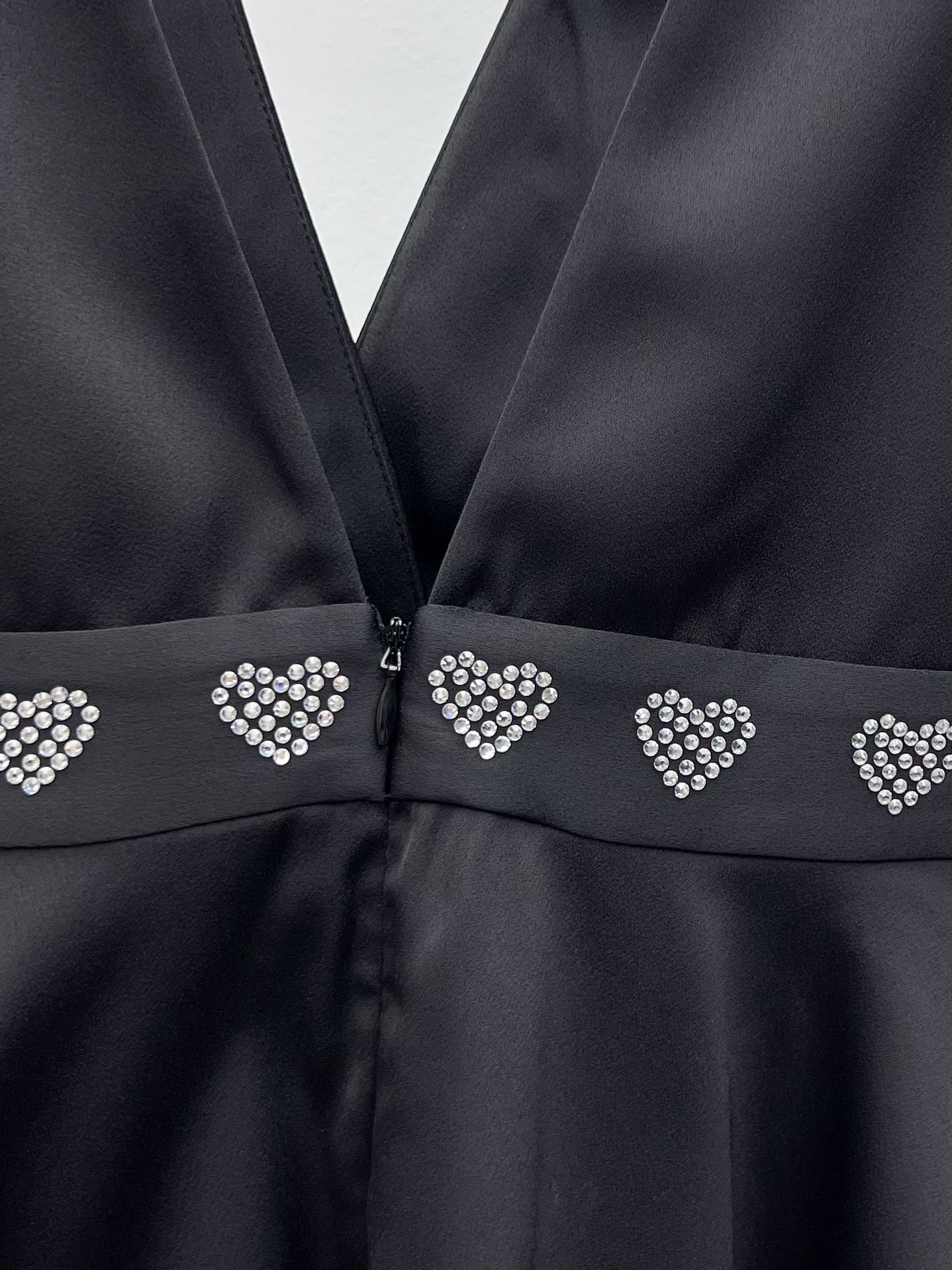 Chiara Ferragni-Inspired V-Neck Rhinestone Black Dress