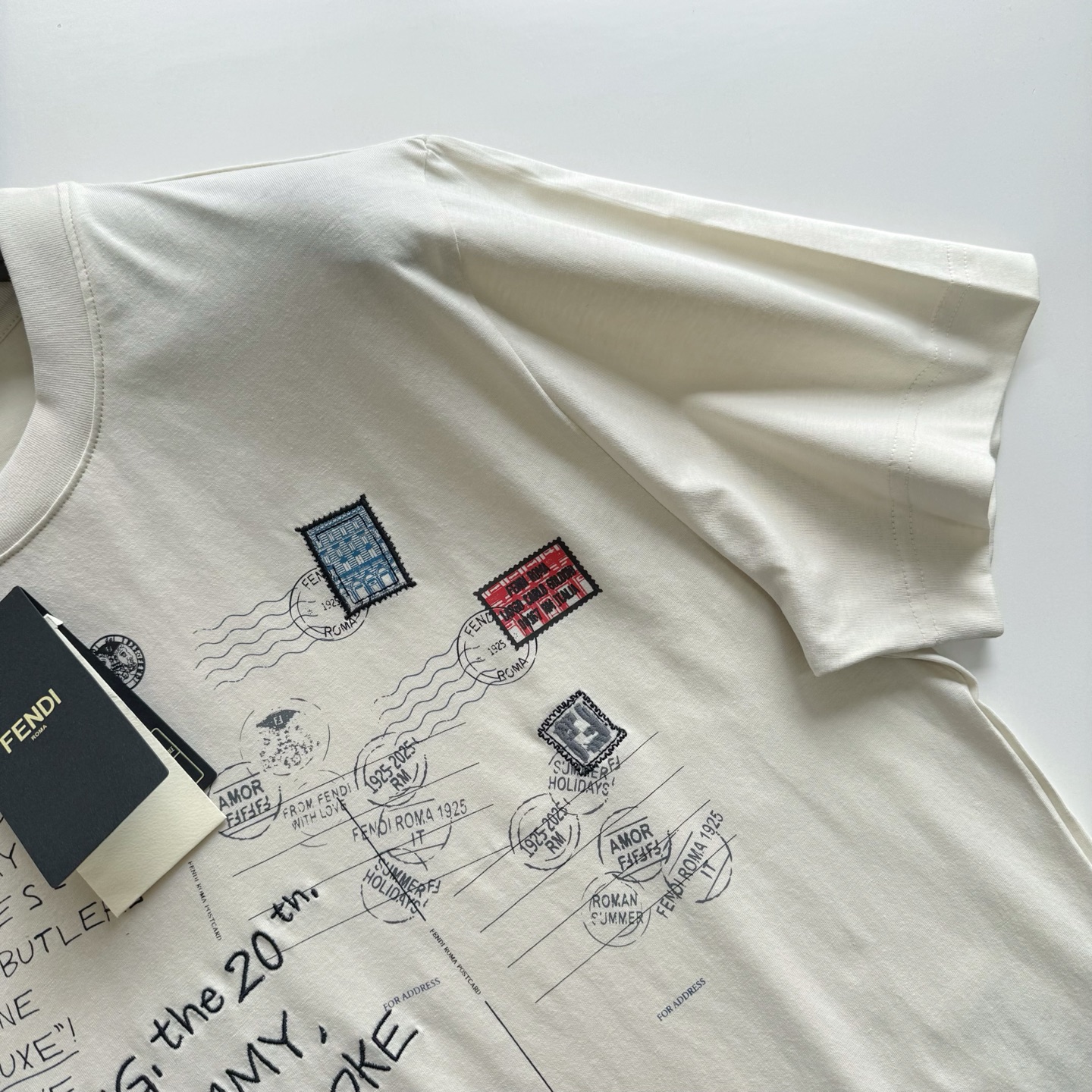 Fendi 25SS Stamp-Inspired Crew Neck T-Shirt