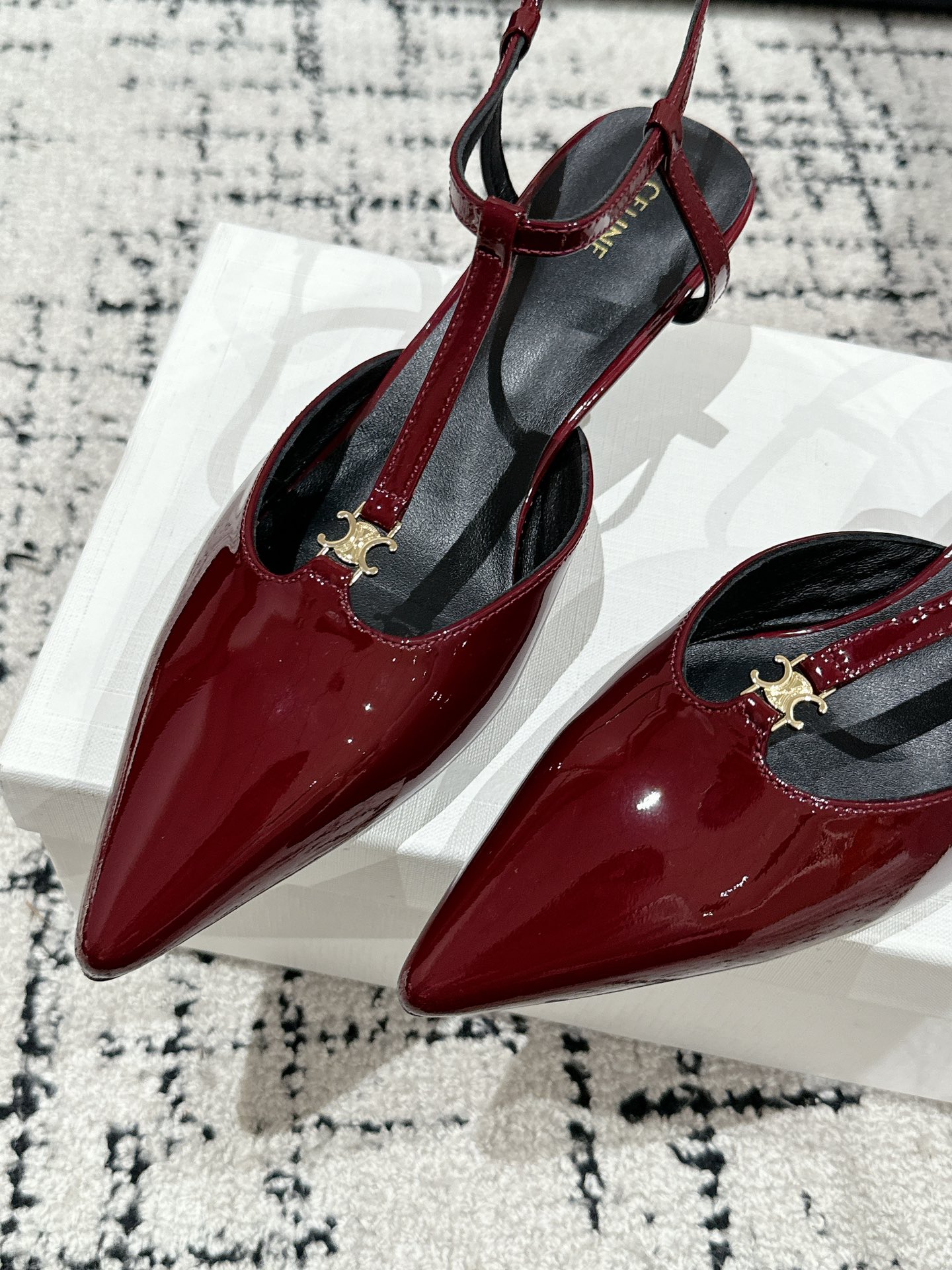 Celine Triomphe Pointed-Toe Kitten Heel Sandals