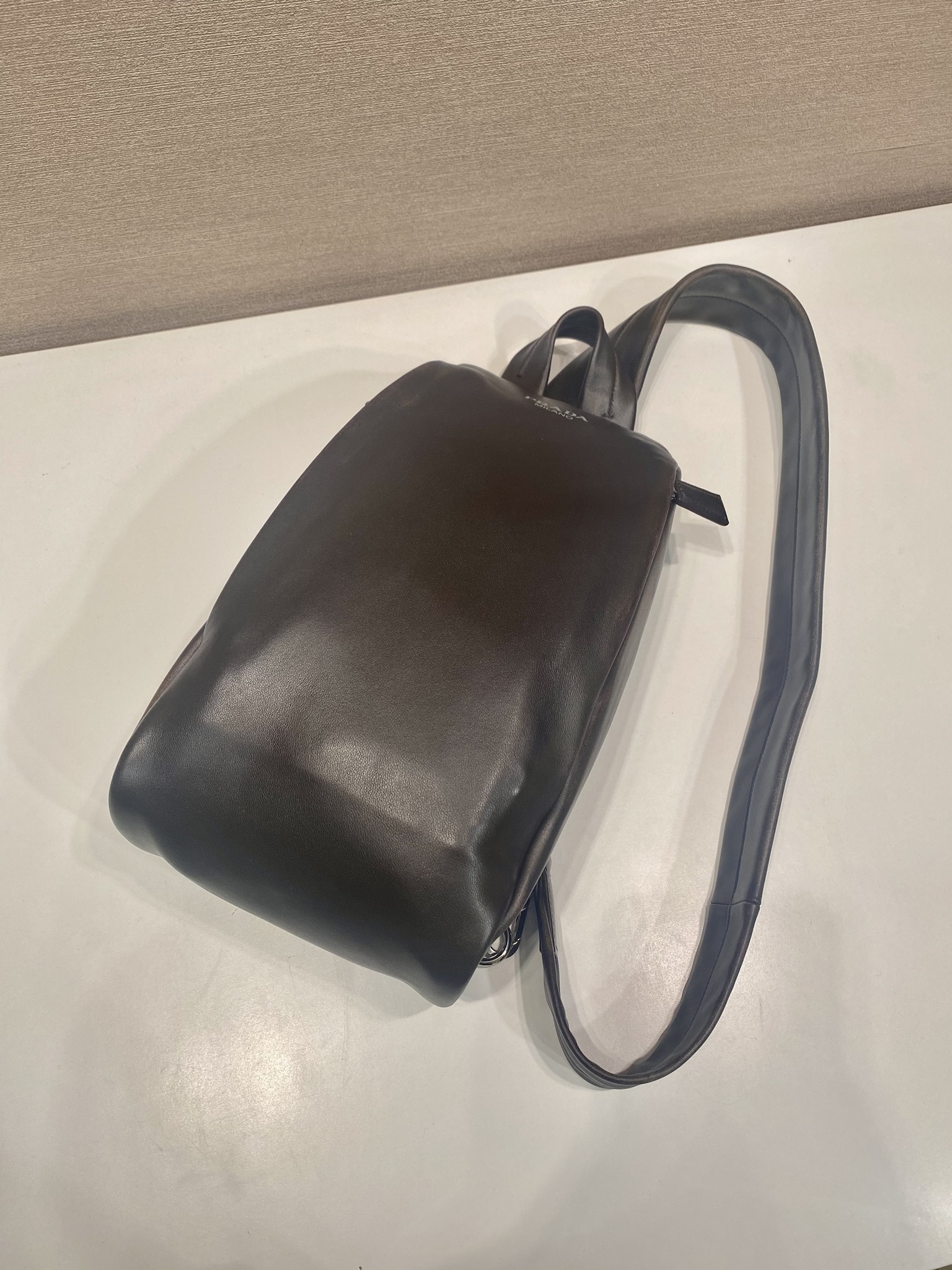 PRADA Distressed Leather Crossbody Bag