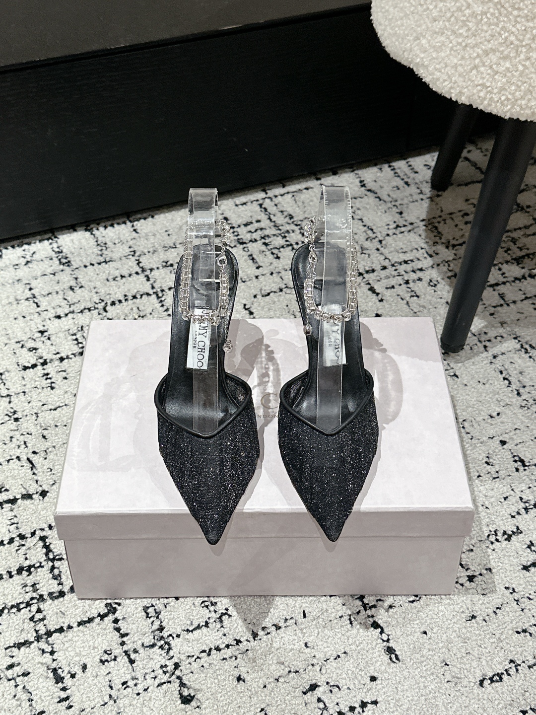 Jimmy Choo Premium Crystal Chain Lace Mesh Pumps