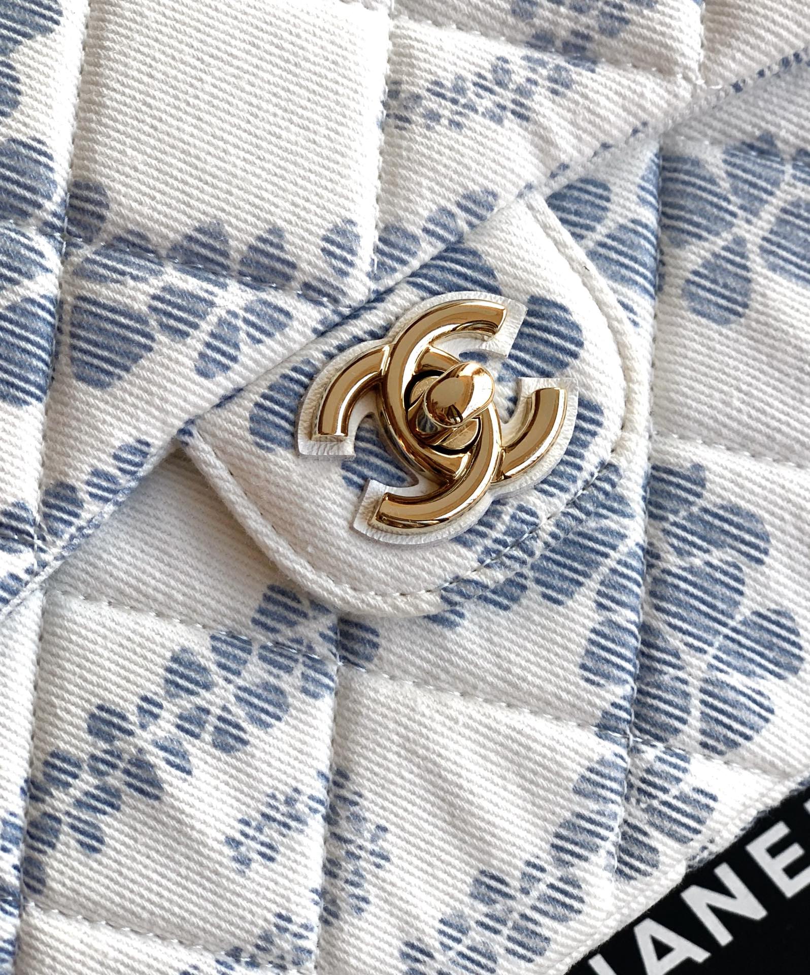 Chanel Flap Bag Printed Denim & Gold-Tone Metal White & Blue