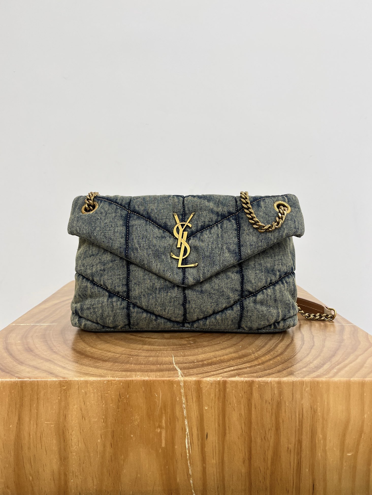 Saint Laurent Loulou Puffer Denim Shoulder Bag