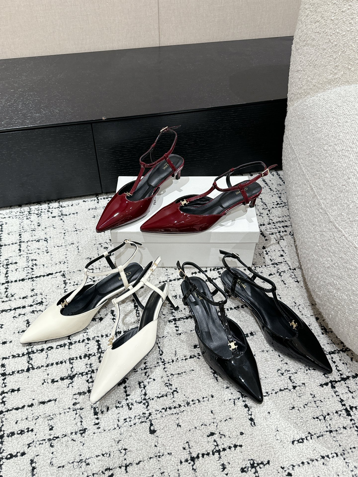 Celine Triomphe Pointed-Toe Kitten Heel Sandals