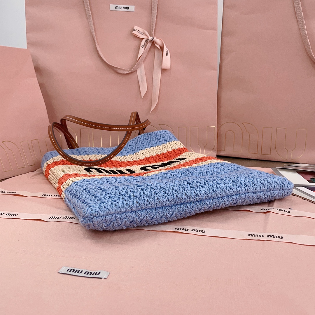 Miu Miu-Raffia woven tote bag-5BG248