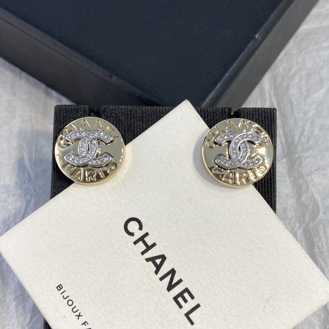 Chanel Button-Style Round Earrings
