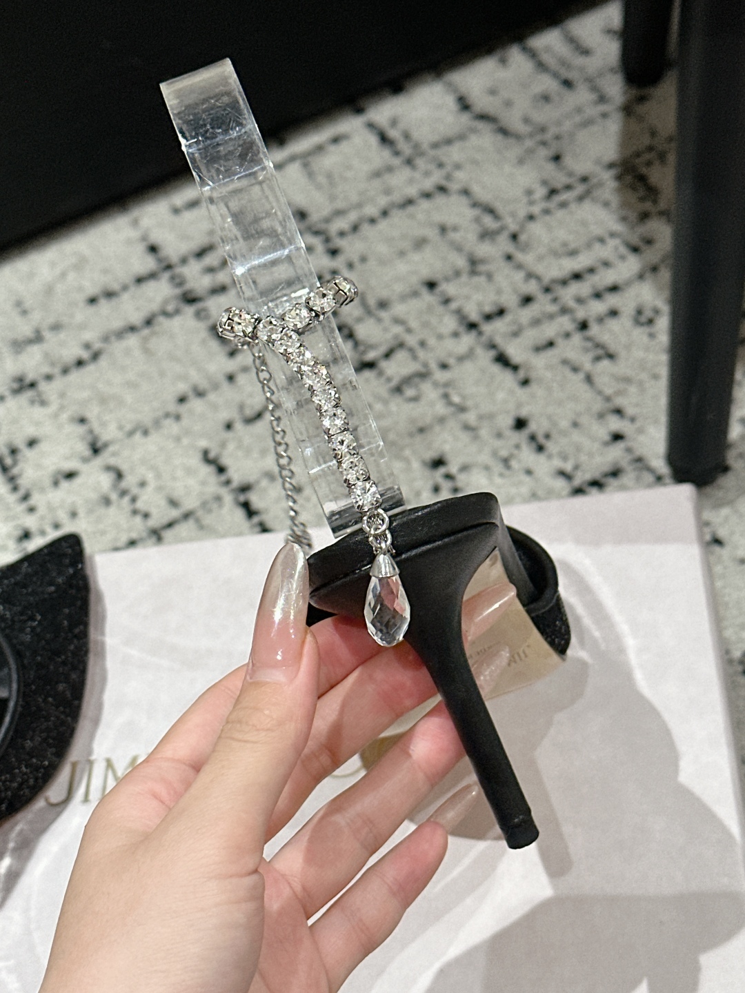 Jimmy Choo Premium Crystal Chain Lace Mesh Pumps