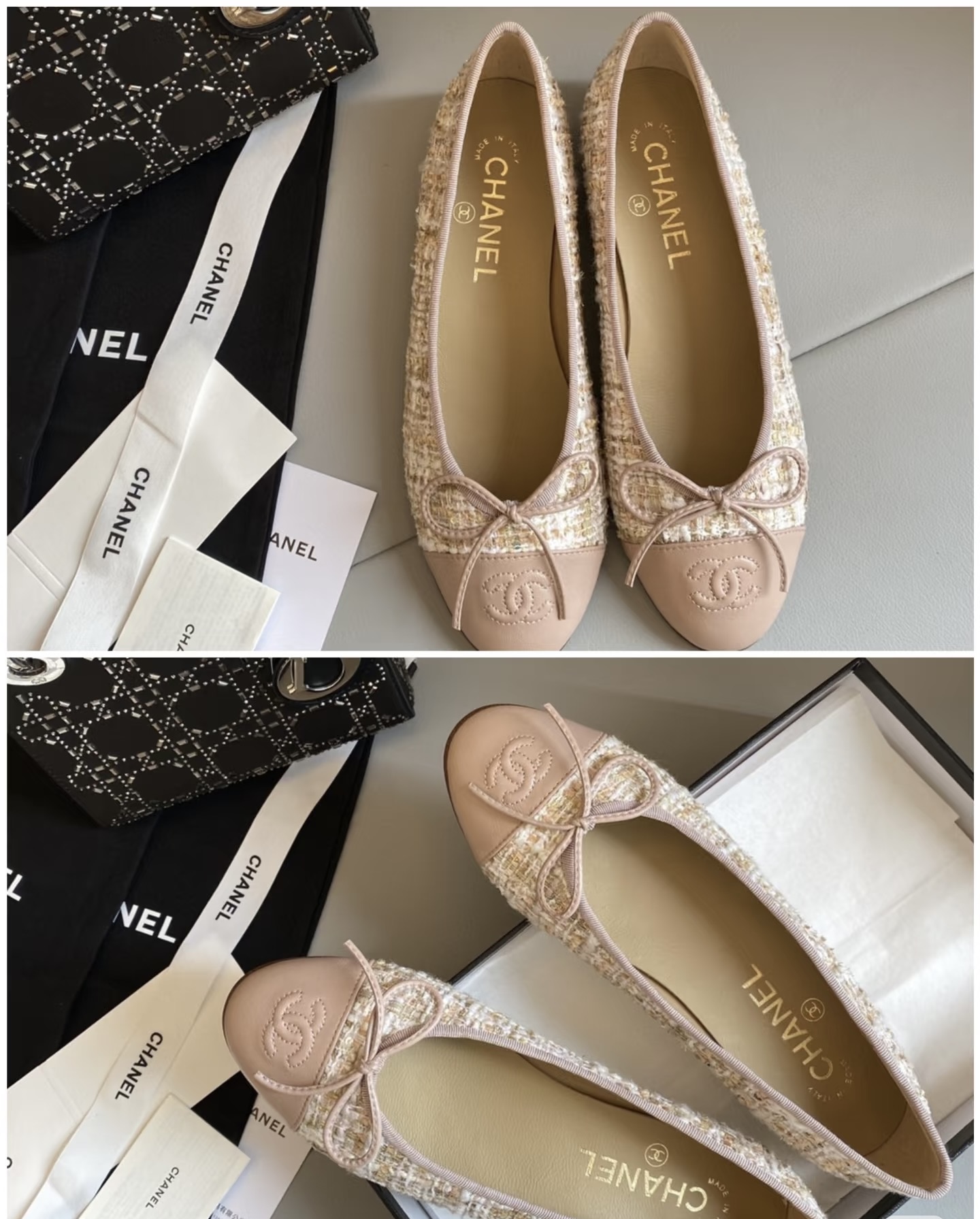 Chanel-Scarosso contrasting-toecap leather ballerina shoes